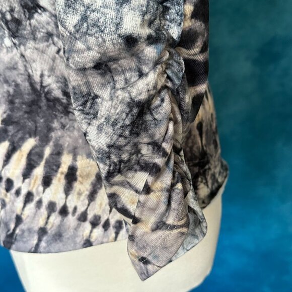 Cato Est 1946 Black/Cream Tie-Dye Ruched Sleeve Blouse, S - Picture 2 of 3
